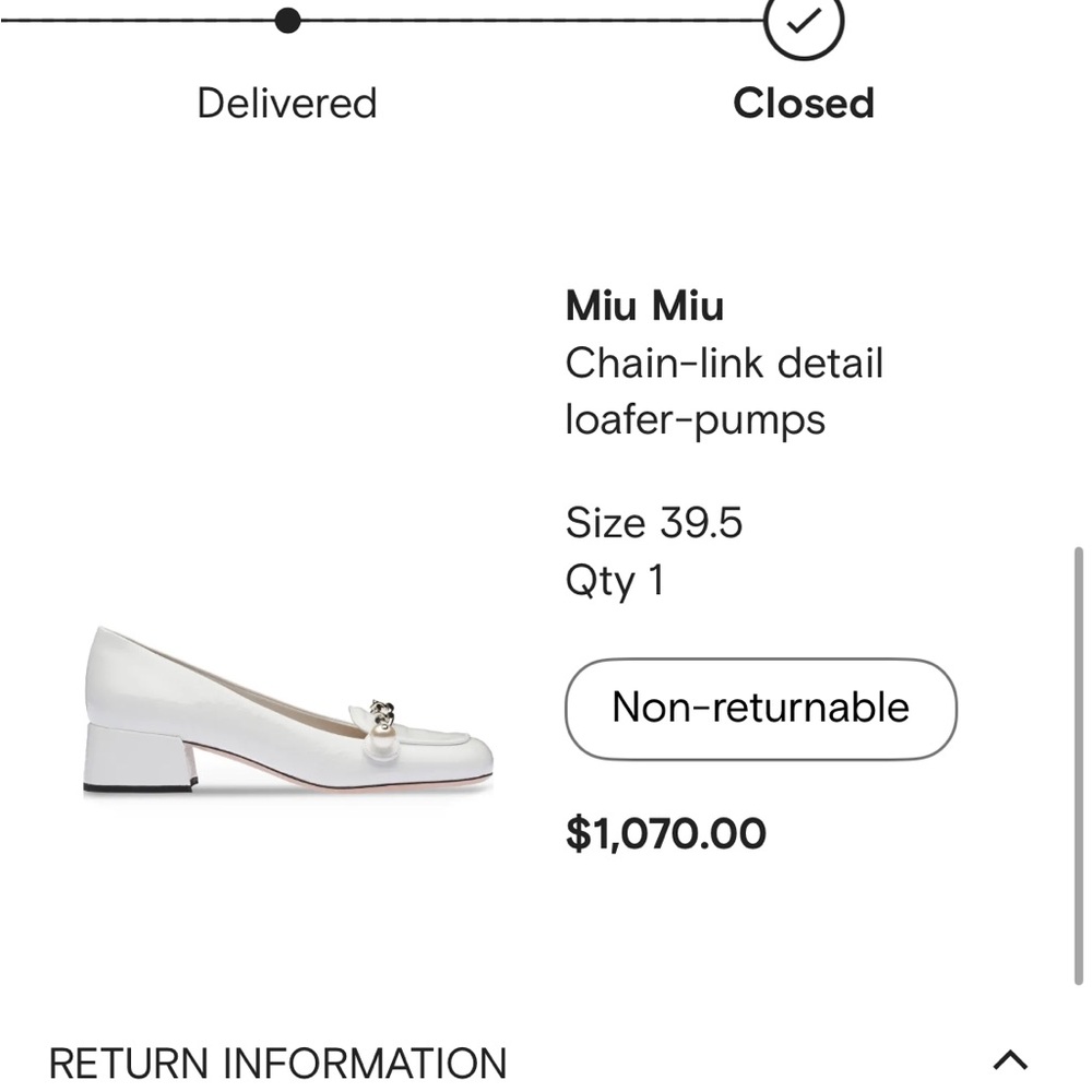 Miu Miu Elegant White Chain Loafers with a pearl detail